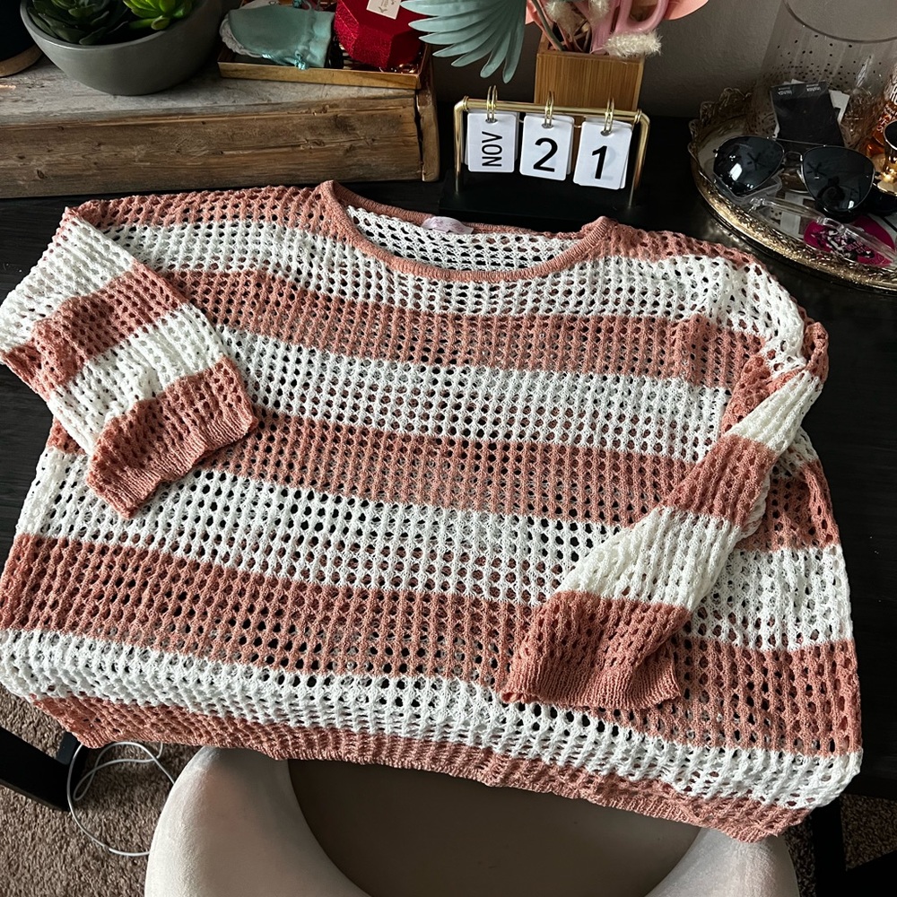 Peach and White Pink Lily Sweater